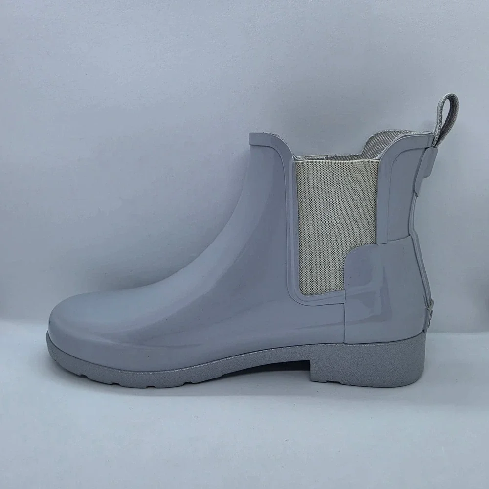 Hunter Original Refined Gloss Chelsea Boots Grey Waterproof Rain US 6 WFS1017RGL